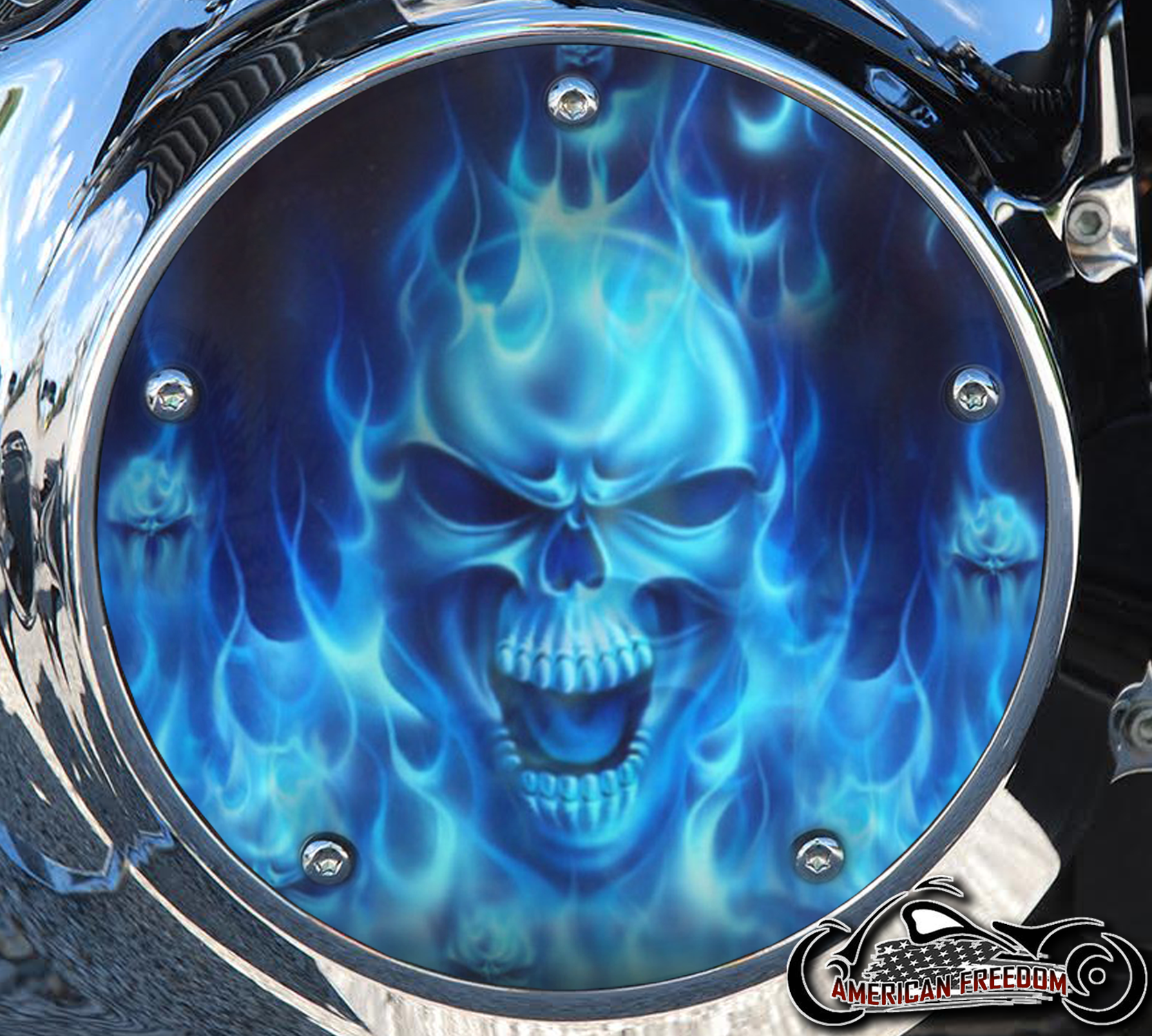 Custom Derby Cover - Blue Flame Skull